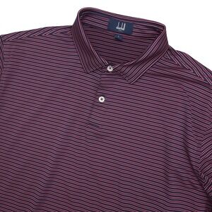 Dunhill Polo Shirt Mens Large Blue Stripe Kinloch Golf Performance Stretch Logo